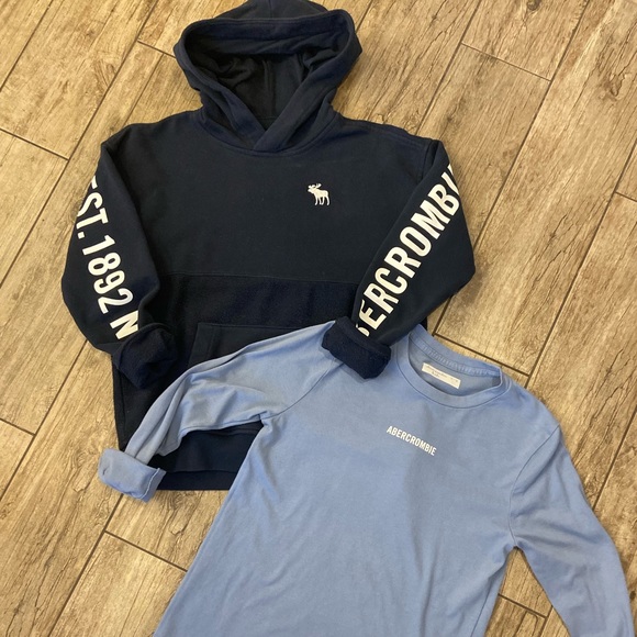 Abercrombie Navy Blue Logo Hoodie & Lt Blue Abercrombie Long Sleeve Tee BUNDLE - Picture 1 of 11